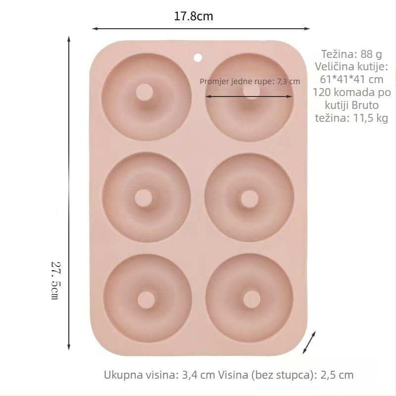 Silikonski kalup za donute, okrugli, 6 rupa, neprijanjajuća, za pećnicu