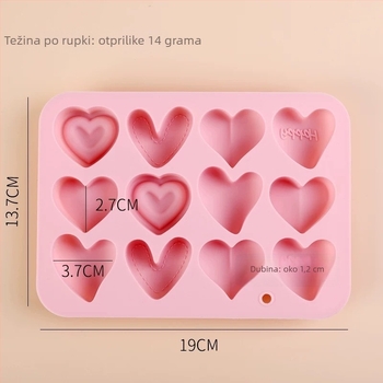Silikonska kalup za kolače u obliku srca, 12 rupa i 6 različitih dizajna srca, pogodno za pečenje i slastice