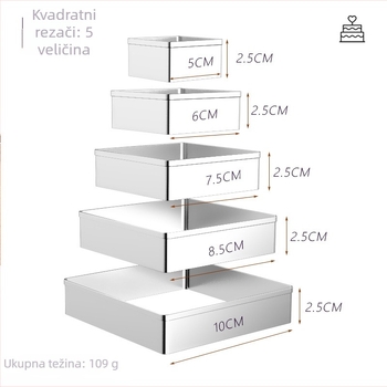 Hongfu Square Series nehrđajuće čelične četverokutne kalupe za kekse, 5-dijelni set, za pečenje