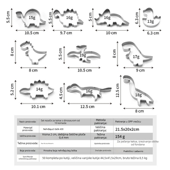 Nehrđave čelične kalupe za kekse s dinosaurima, 7-dijelni set za pečenje keksa i torti