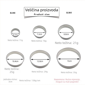 Cirkularna kalupa za torte od nehrđajućeg čelika, marke Cemeja/comeijia, moderan minimalistički stil, lansirana u proljeće 2022.