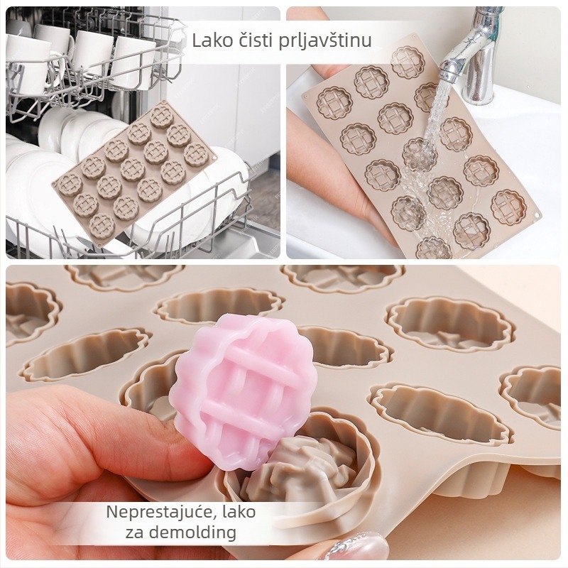 15-dijelna silikonska forma za mousse s oblikom vafle, prehrambena kvaliteta, lako odvajanje, za pečenje