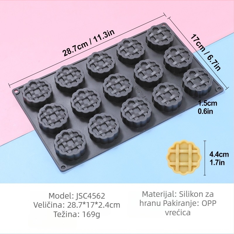 15-dijelna silikonska forma za mousse s oblikom vafle, prehrambena kvaliteta, lako odvajanje, za pečenje