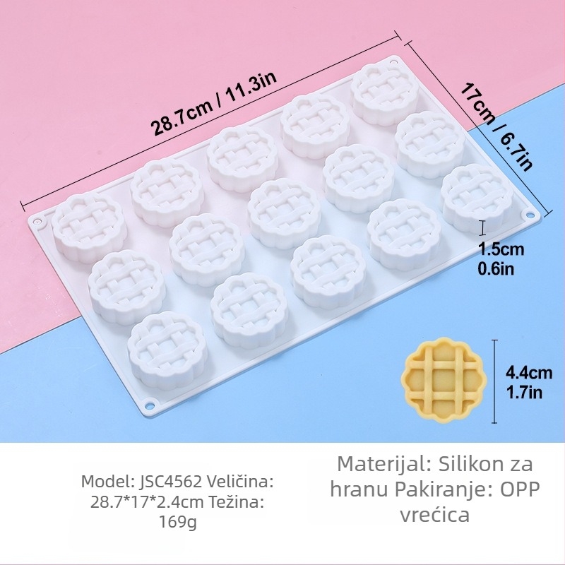 15-dijelna silikonska forma za mousse s oblikom vafle, prehrambena kvaliteta, lako odvajanje, za pečenje