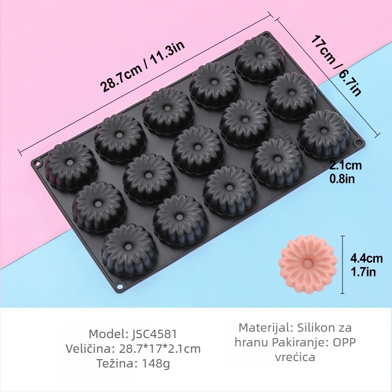 15-dijelna silikonska forma za mousse s oblikom vafle, prehrambena kvaliteta, lako odvajanje, za pečenje