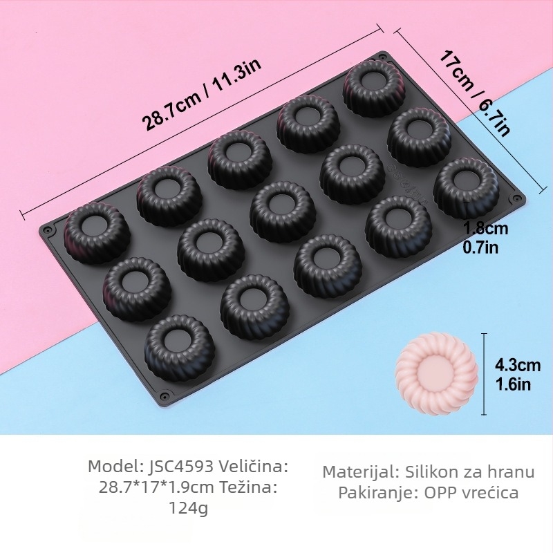 15-dijelna silikonska forma za mousse s oblikom vafle, prehrambena kvaliteta, lako odvajanje, za pečenje