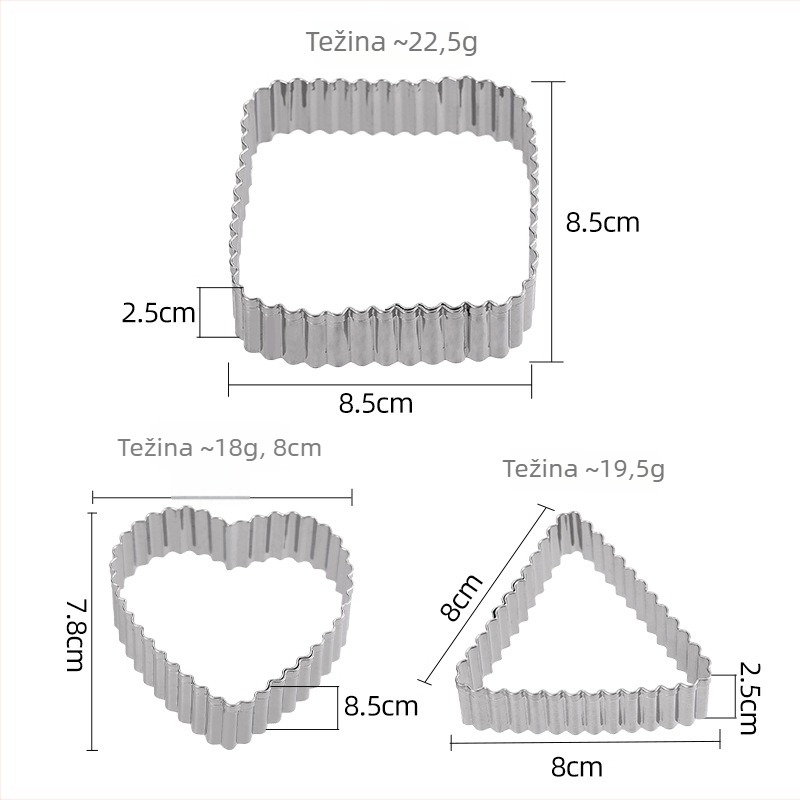 Nehrđajuće čelične forme za kekse, set od 3 komada za pečenje, torte i mousse, DIY oblikovanje