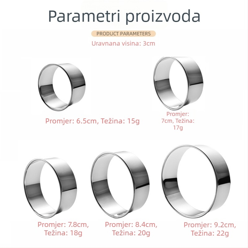 Nehrđajući čelik, kružni mousse prsten, 5-dijelni set kalupa za kekse, kolače i tijesto za knedle