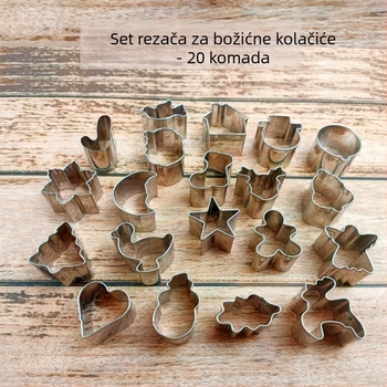 Set od 20 nehrđajućih čeličnih kalupa za kekse s oblicima Snowflake, Christmas Tree i Gingerbread Man.