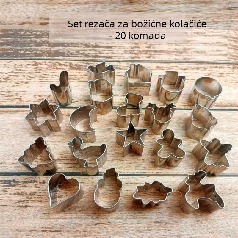 Set od 20 nehrđajućih čeličnih kalupa za kekse s oblicima Snowflake, Christmas Tree i Gingerbread Man.