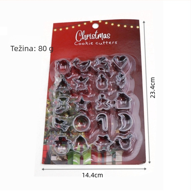 Set od 20 nehrđajućih čeličnih kalupa za kekse s oblicima Snowflake, Christmas Tree i Gingerbread Man.