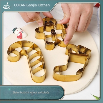 Cokan kalup za kekse od nehrđajućeg čelika Gingerbread Man, s funkcijom pritiskanja za božićnu čarapicu i štapić s bombonama