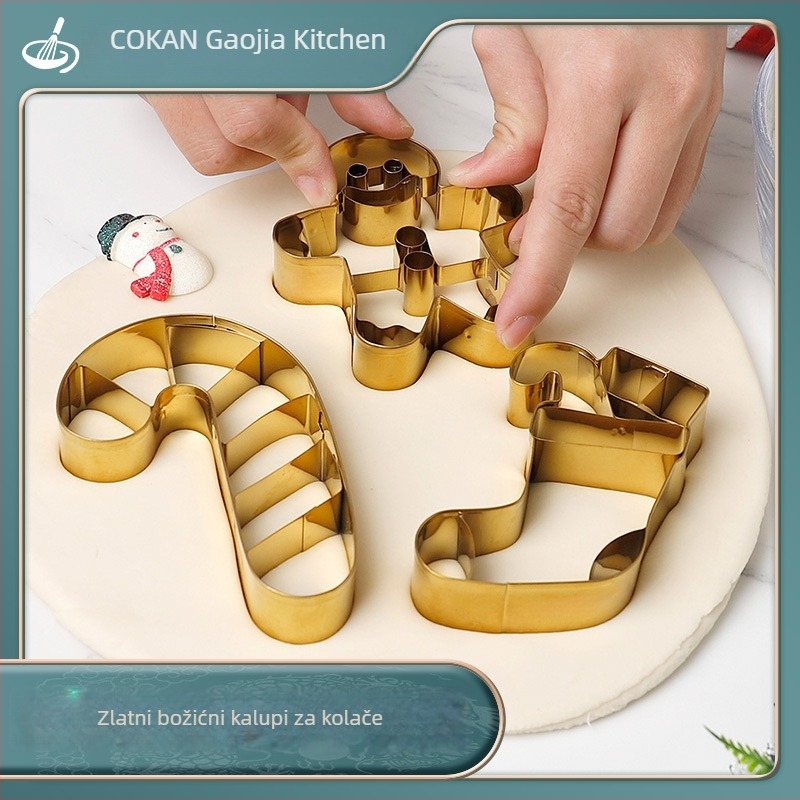Cokan kalup za kekse od nehrđajućeg čelika Gingerbread Man, s funkcijom pritiskanja za božićnu čarapicu i štapić s bombonama
