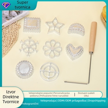 Set kalupa od aluminijske legure za prženje i pečenje — 6 oblika s ručkom: prazan cvijet, prazan krug, krug, prazan kvadrat, prazan petokraki srce, srce