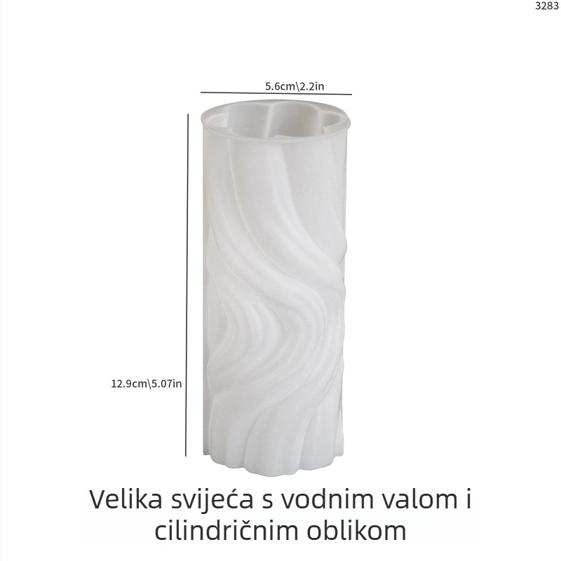 Poppy silikonska kalupa za DIY, okrugla cilindrična s uzorkom vodnog vala, za aromatične svijeće i gipsane radove