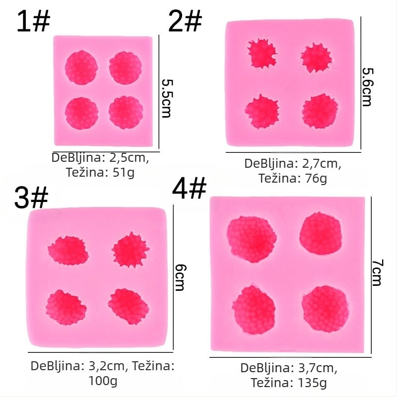 Silikonski 3D kalup u obliku jagode za fondant, sladoled i dekoriranje torti; kuhinjski alat