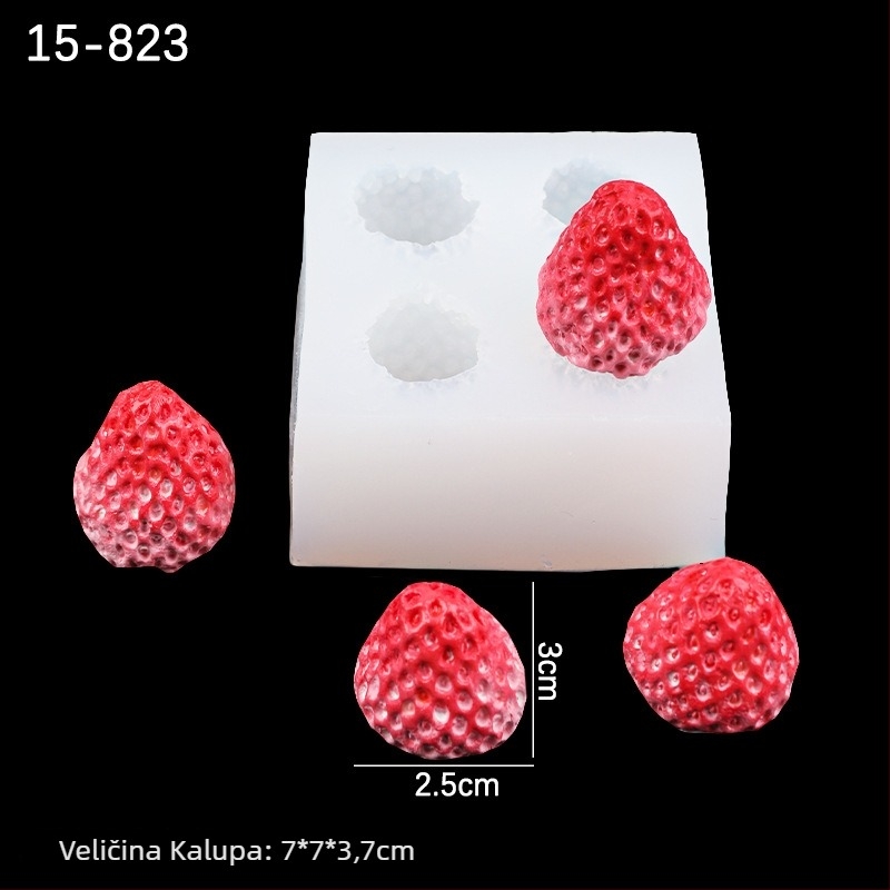 Silikonski 3D kalup u obliku jagode za fondant, sladoled i dekoriranje torti; kuhinjski alat