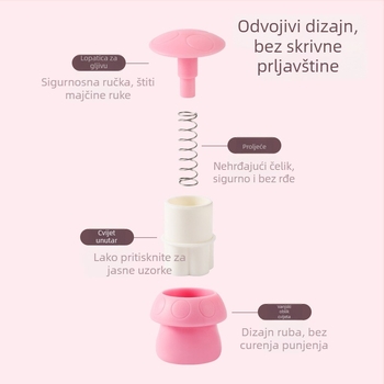 DIY kalup za dječje knedle s reljefnim motívom leptira i gljive, nehrđajući čelik, okrugli oblik
