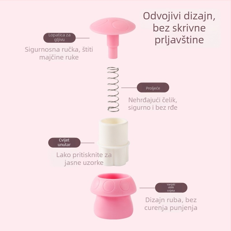 DIY kalup za dječje knedle s reljefnim motívom leptira i gljive, nehrđajući čelik, okrugli oblik