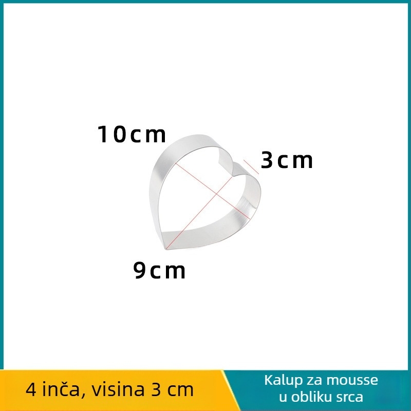 Srcolika posuda od nehrđajućeg čelika za mousse i tortu, kalup za mousse i tiramisu, visina 3 cm, veličine 4/6/8 inča.