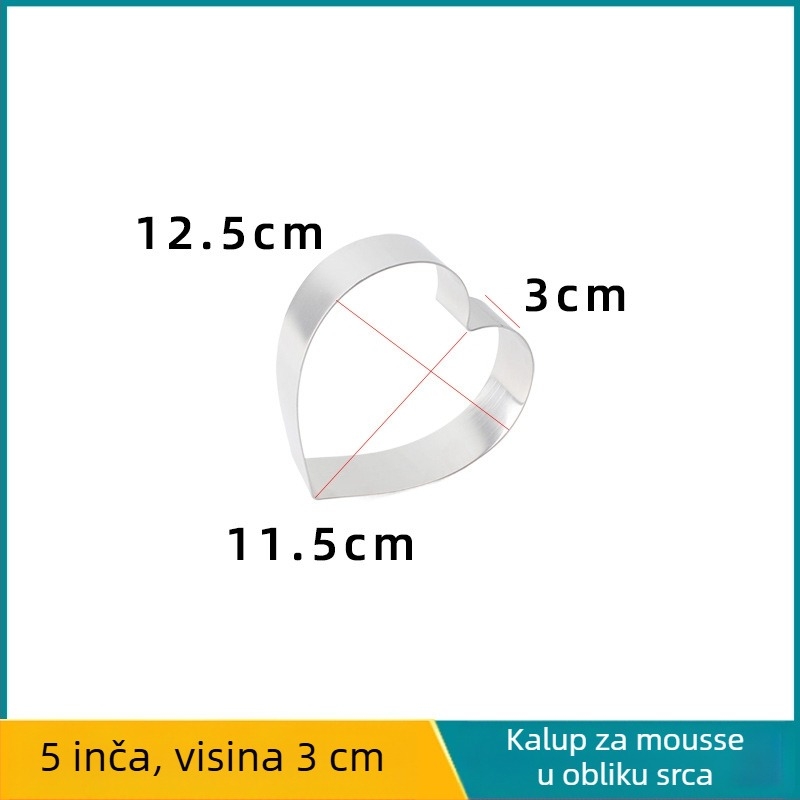 Srcolika posuda od nehrđajućeg čelika za mousse i tortu, kalup za mousse i tiramisu, visina 3 cm, veličine 4/6/8 inča.
