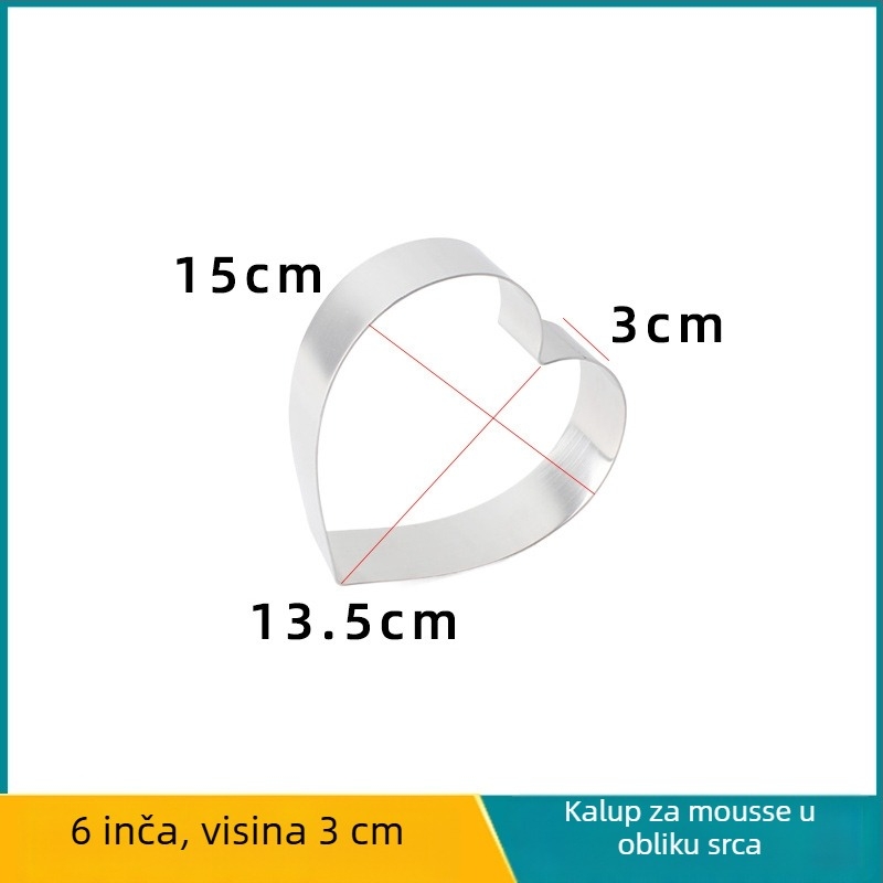 Srcolika posuda od nehrđajućeg čelika za mousse i tortu, kalup za mousse i tiramisu, visina 3 cm, veličine 4/6/8 inča.