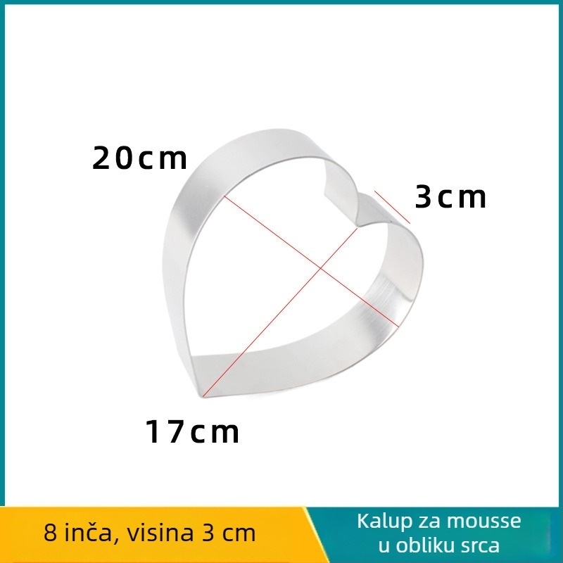 Srcolika posuda od nehrđajućeg čelika za mousse i tortu, kalup za mousse i tiramisu, visina 3 cm, veličine 4/6/8 inča.