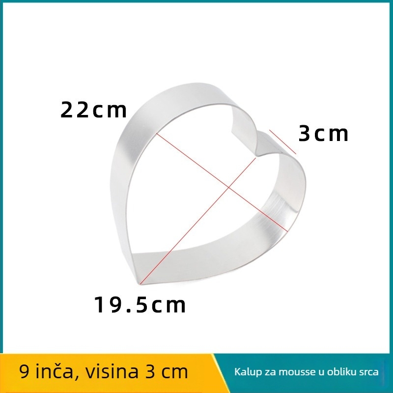Srcolika posuda od nehrđajućeg čelika za mousse i tortu, kalup za mousse i tiramisu, visina 3 cm, veličine 4/6/8 inča.