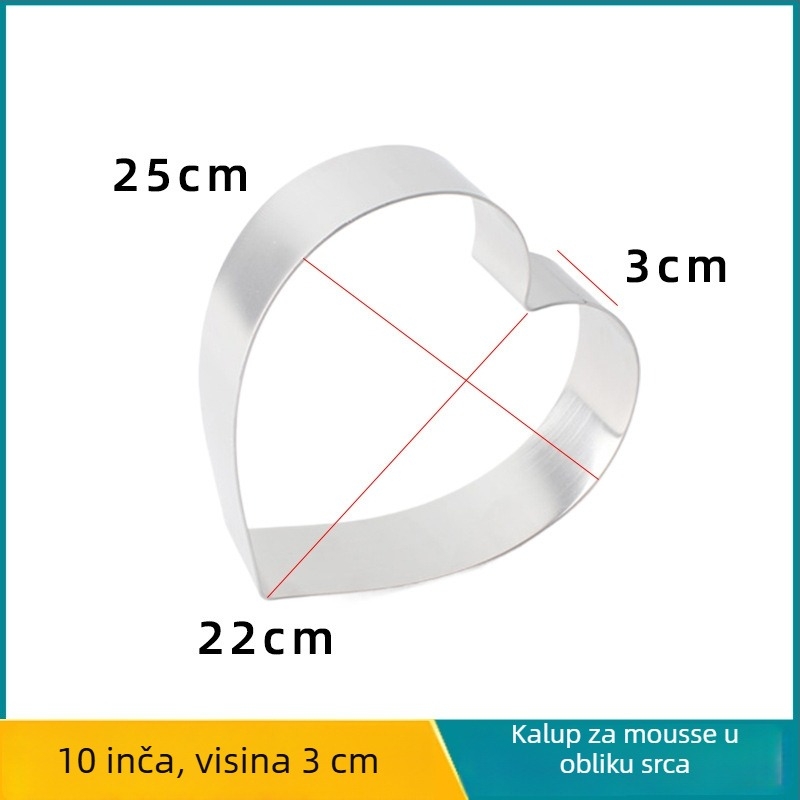 Srcolika posuda od nehrđajućeg čelika za mousse i tortu, kalup za mousse i tiramisu, visina 3 cm, veličine 4/6/8 inča.