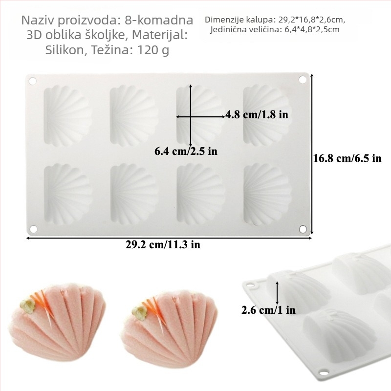 Silikonski kalup za madeleine, 72 rupa, oblik školjke, za kolače, mousse, fondant i čokoladu