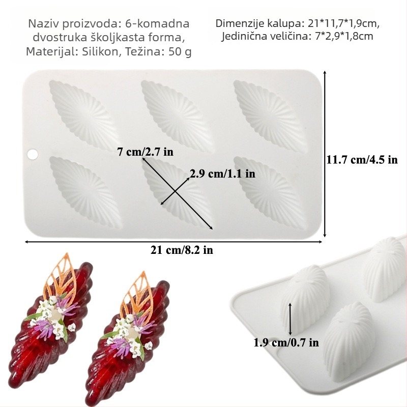 Silikonski kalup za madeleine, 72 rupa, oblik školjke, za kolače, mousse, fondant i čokoladu