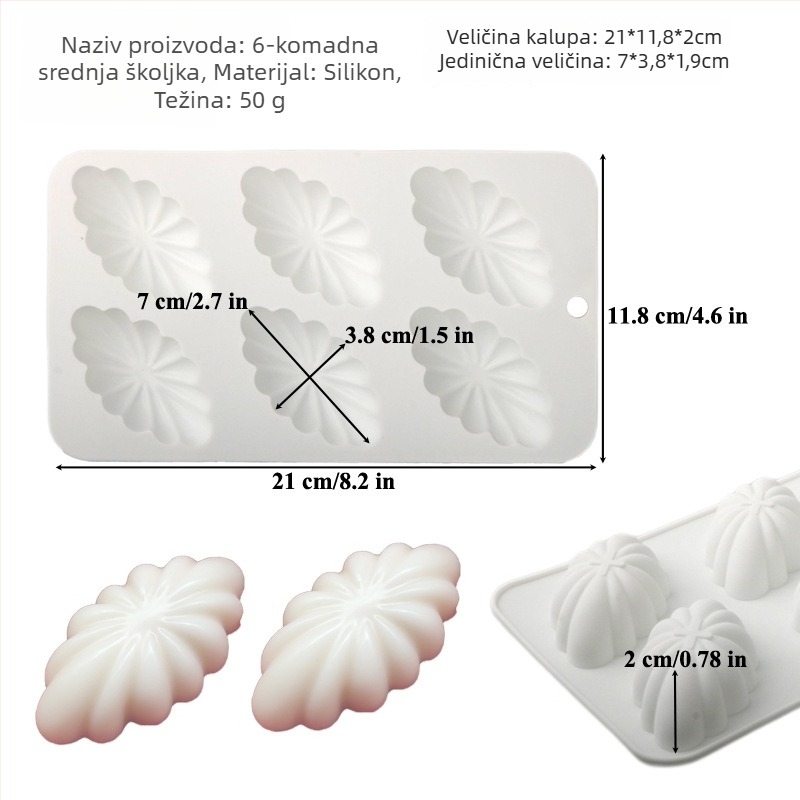 Silikonski kalup za madeleine, 72 rupa, oblik školjke, za kolače, mousse, fondant i čokoladu