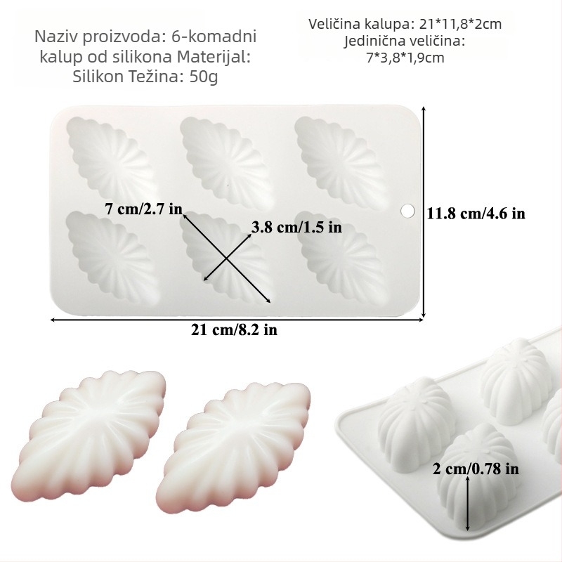 Silikonski kalup za madeleine, 72 rupa, oblik školjke, za kolače, mousse, fondant i čokoladu