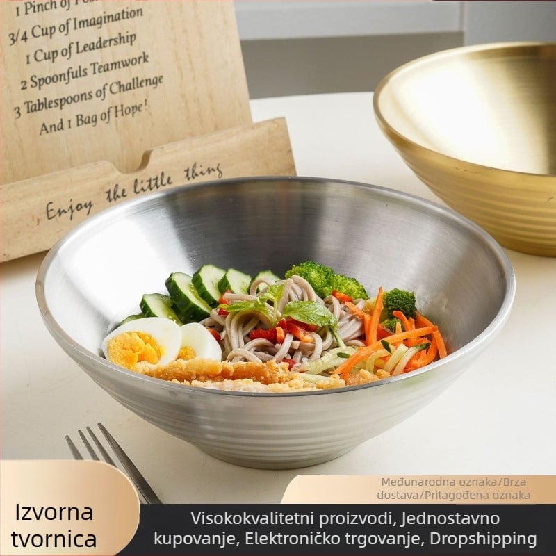 Zdjela od nehrđajućeg čelika 304 za ramen i japanski stil hladnih rezanaca, dvostruka izolacija, veliko okruglo zdjelica, mat završna obrada