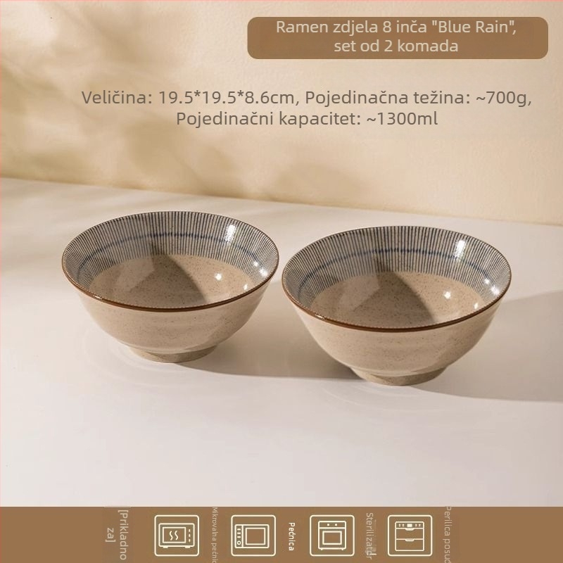 Japanski stil keramička zdjela za rezance, ramen zdjela, retro dizajn, kružni oblik, promjer 19–19,9 cm, mikrovalna sigurnost, ručno oslikani prugasti uzorak, vrhunski porculan, novi model 2025
