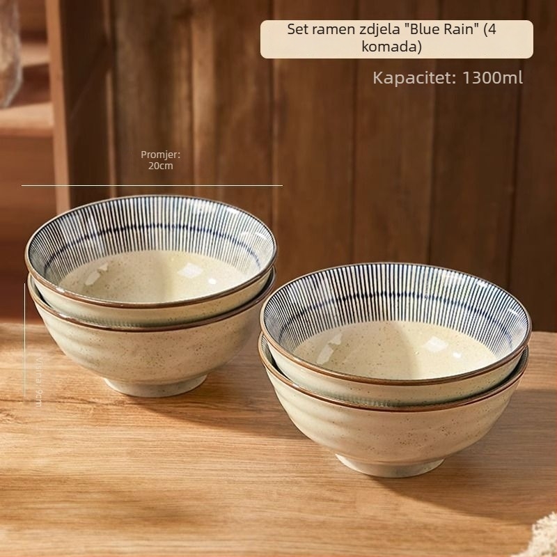 Japanski stil keramička zdjela za rezance, ramen zdjela, retro dizajn, kružni oblik, promjer 19–19,9 cm, mikrovalna sigurnost, ručno oslikani prugasti uzorak, vrhunski porculan, novi model 2025