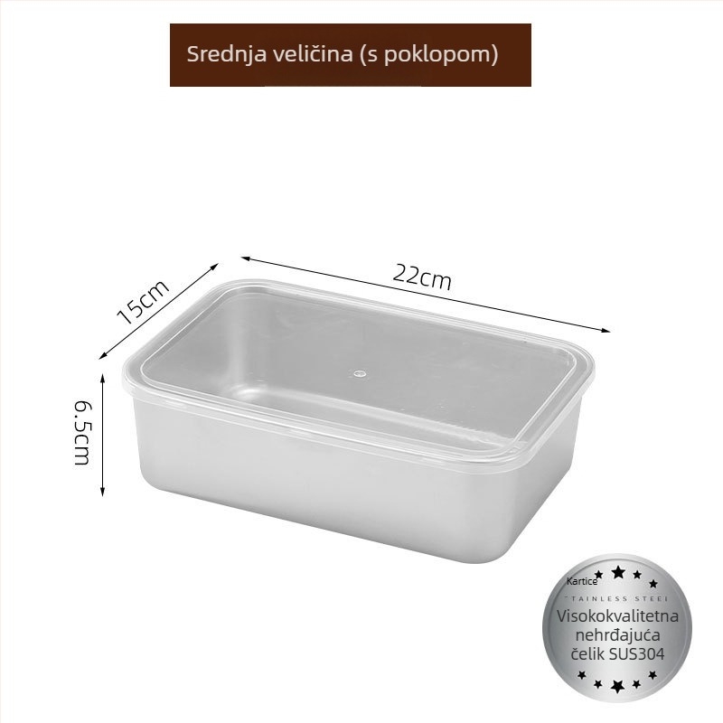 Posuda od nehrđajućeg čelika za skladištenje hrane s čvrstim poklopcem, kvadratnog oblika, kapacitet 800–1000 ml, za hladnjak i zamrzivač