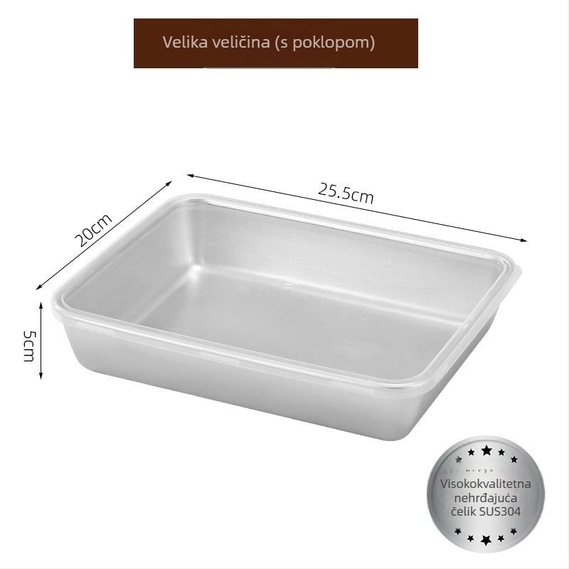 Posuda od nehrđajućeg čelika za skladištenje hrane s čvrstim poklopcem, kvadratnog oblika, kapacitet 800–1000 ml, za hladnjak i zamrzivač