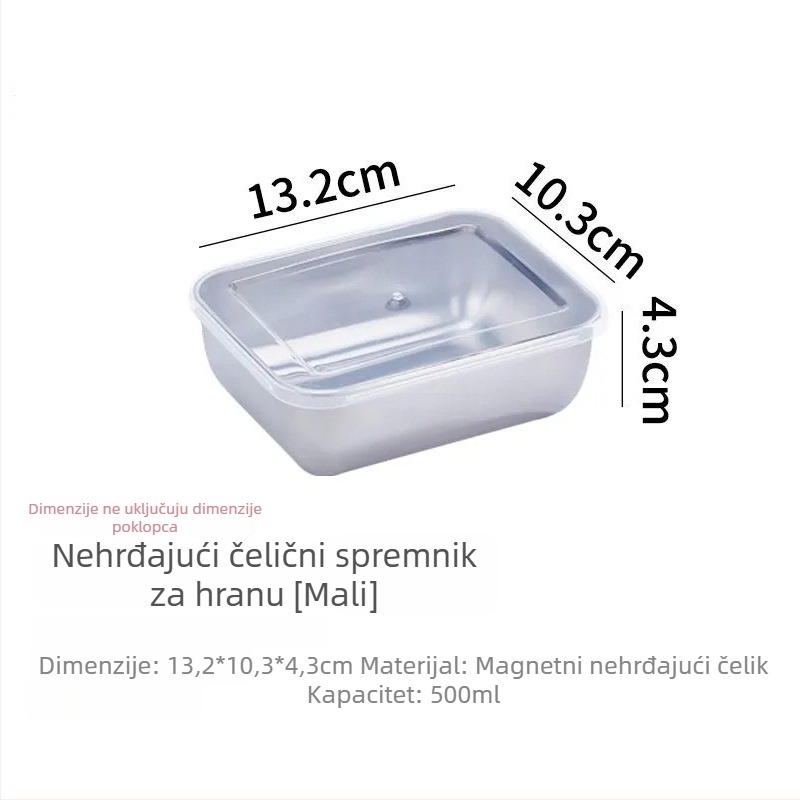 Posuda od nehrđajućeg čelika za skladištenje hrane s čvrstim poklopcem, kvadratnog oblika, kapacitet 800–1000 ml, za hladnjak i zamrzivač