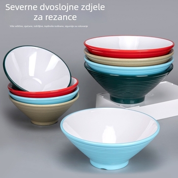 Melaminska zdjela za ramen, ekstra debela, keramički izgled, vanjska strana s reljefnim uzorkom, namijenjena restoranima, mogućnost otiska logotipa, nije sigurna za mikrovalnu.
