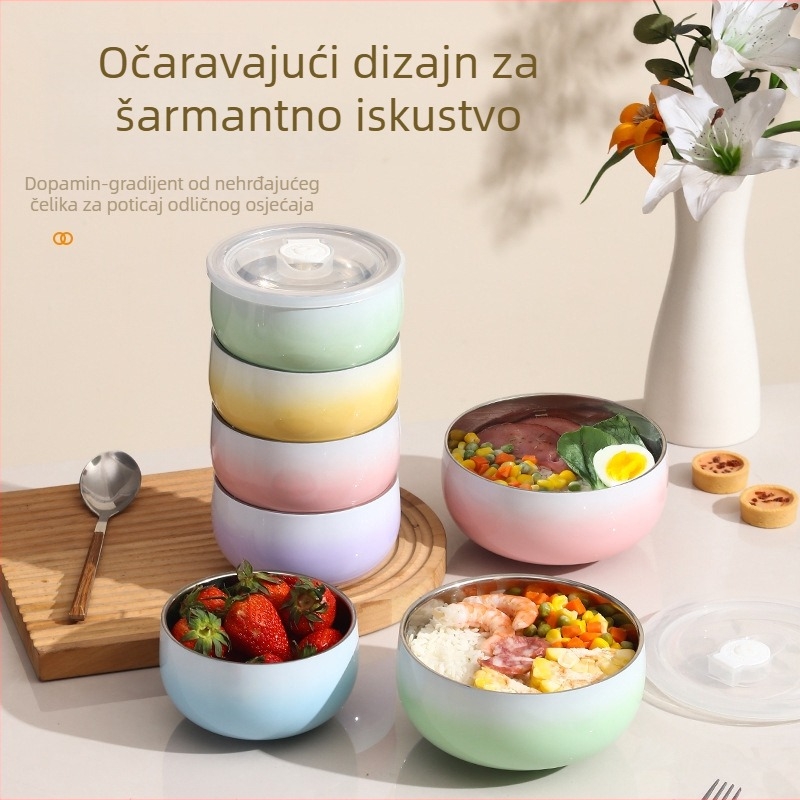 Posuda od nehrđajućeg čelika s gradijentnom bojom, 304 kvaliteta hrane, za osobnu upotrebu, 2024 model, moderni minimalistički stil, kružni oblik, promjer 12–12,9 cm, mogućnost prilagodbe