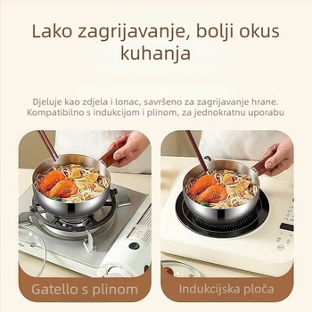 Nehrđajuća čelična zdjela za instantnu tjesteninu, s drškom od orahova drveta, otporna na prianjanje, visoke temperature, kompatibilna s mikrovalnom