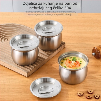 Posuda za parenje jaja od 304 nehrđajućeg čelika s poklopcem, za kuhanje jaja i jela, okrugla zdjela za juhu, promjer 12–12,9 cm