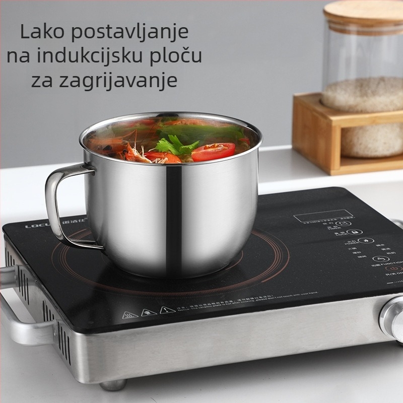 Posuda od nehrđajućeg čelika 304-Grade za rezance sa poklopcem i držalom, velika kapaciteta, mikrovalna kompatibilnost, nemagnetna.