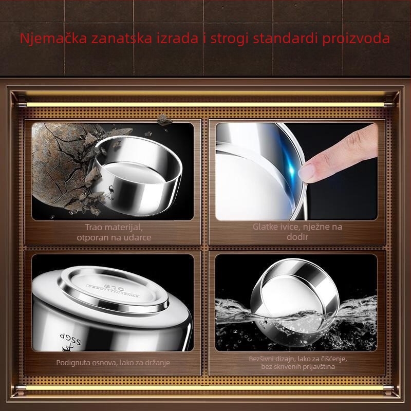 Zdjela od 316L nehrđajućeg čelika, prehrambena kvaliteta, toplinska izolacija/zaštita od opeklina, otpornost na padove, jednobojna.