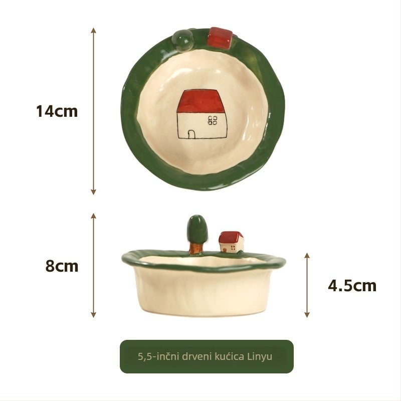 Porcelanska četverokutna zdjela, cartoon motiv, underglaze color, stil light luxury retro