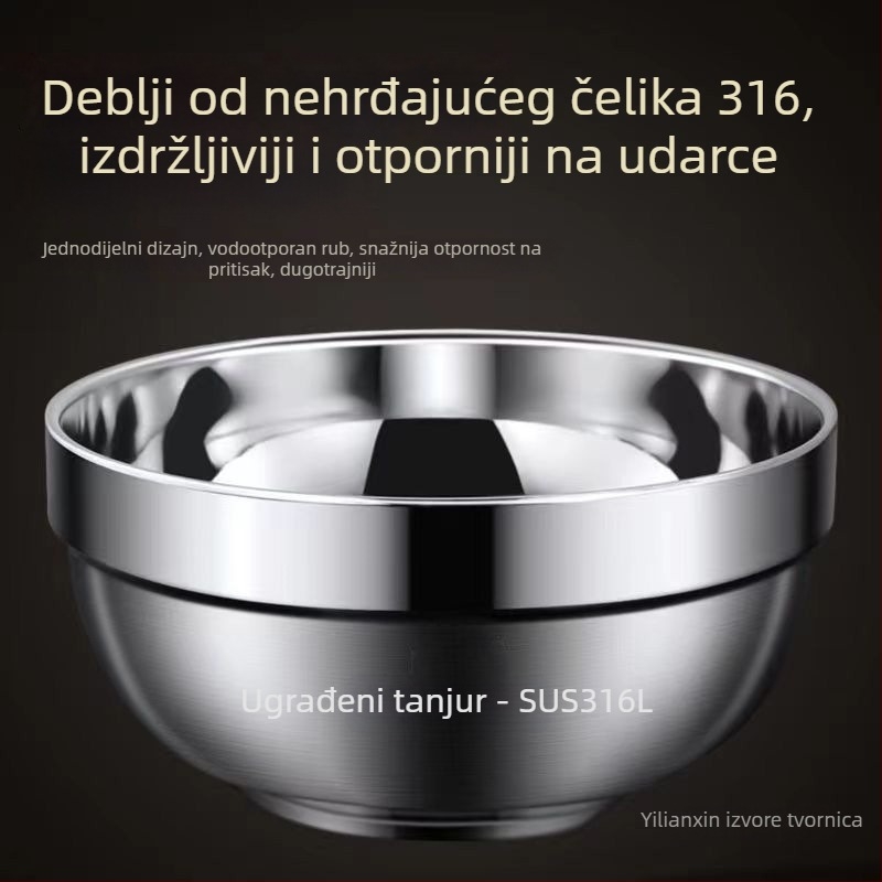 Dvostruki sloj zdjele od 316L nehrđajućeg čelika – izolirana i protiv opeklina, okrugli oblik, mat završni sloj