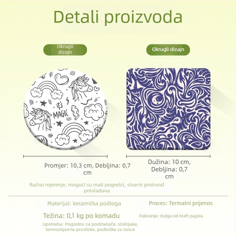 Delos keramički podmetač za šalice, kružni ili kvadratni oblik, ispisani uzorak, šifra proizvoda 888