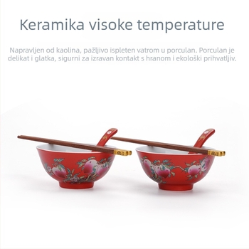 Keramički set zdjela - Novi kineski stil dar dugovječnosti povodom rođendana, uključuje zdjele, štapiće i žličice