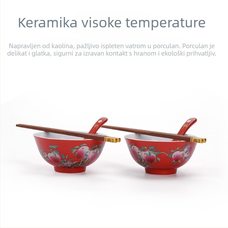 Keramički set zdjela - Novi kineski stil dar dugovječnosti povodom rođendana, uključuje zdjele, štapiće i žličice